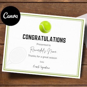 Editable Tennis Award Certificates | CANVA Template | Printable | Custom Certificate Online Template