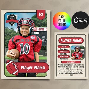 Fußball Kinder Sammelkarten Vorlage, anpassbare Spielerkarte Canva Vorlage, personalisierte DIY Sportkarte, druckbare Schulteam Geschenke