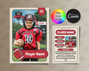 Football Kids Trading Cards Template, Customizable Player Card Canva Template, Personalized DIY Sport Card, Printable School Team Gifts