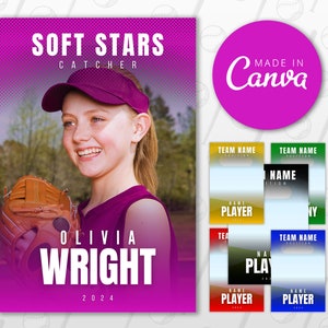 Softball Poster Template, Customizable Senior Banner Canva Template, Personalized DIY High School Sports Poster, 36x24 Printable