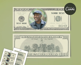 100 Dollar Bill Template, Custom Game Party Play Money, Add Your Text & Face on Money, Editable Printable Pink Hundred Dollar Bucks