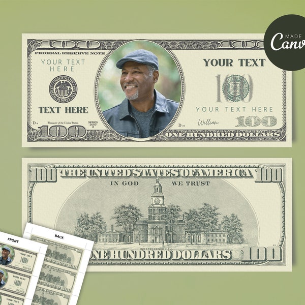 100 Dollar Bill Template, Custom Game Party Play Money, Add Your Text & Face on Money, Editable Printable Pink Hundred Dollar Bucks