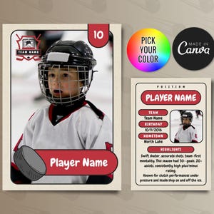 Eishockey Kinder Sammelkarten Vorlage, anpassbare Spielerkarte Canva Vorlage, personalisierte DIY Sportkarte, druckbare Schulteam Geschenke
