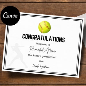 Editable Softball Award Certificates | CANVA Template | Printable | Custom Certificate Online Template