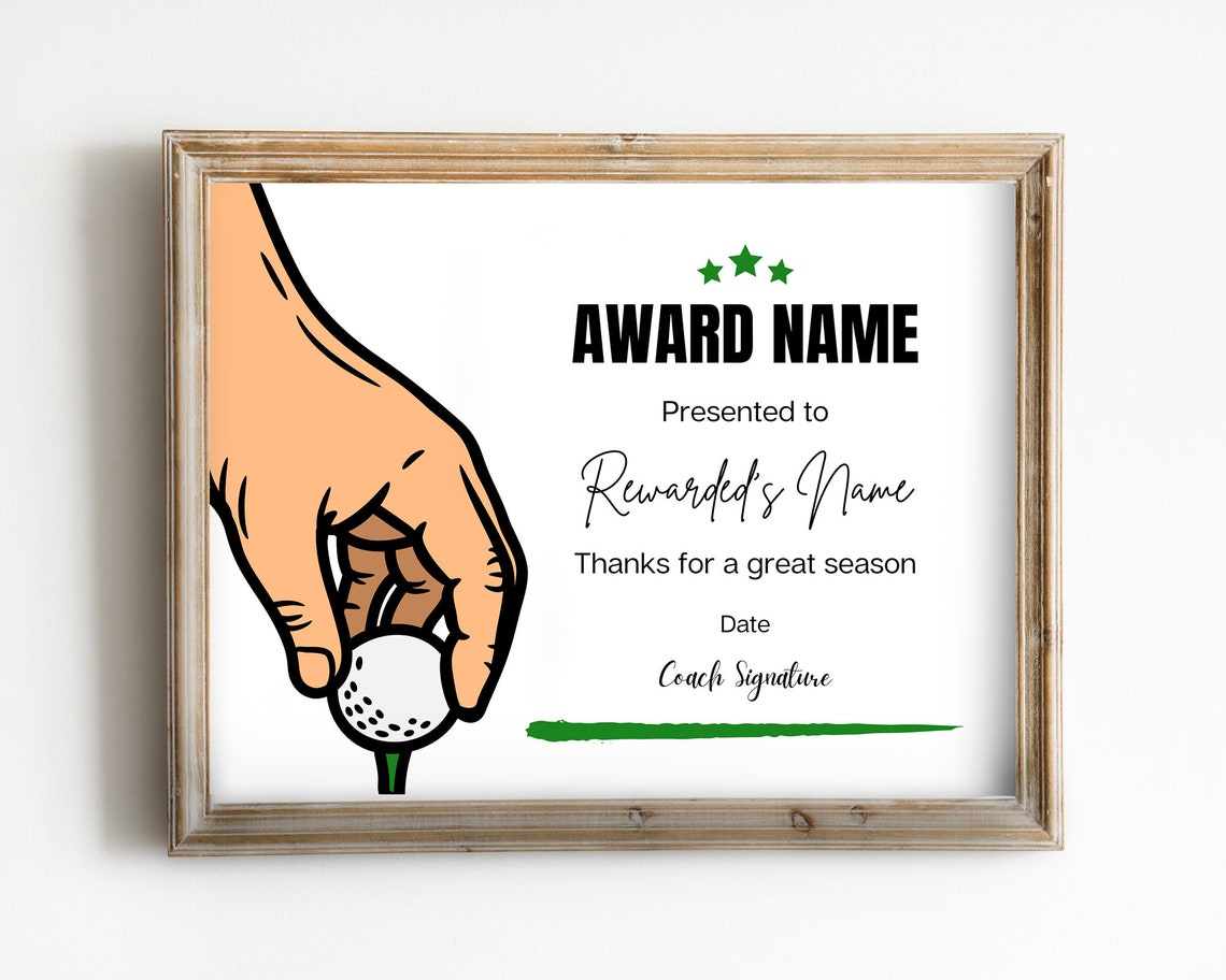 Golf Award Certificate Editable Canva Template Printable Etsy