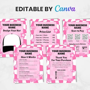 Trucker Hat Bar Template, Fully Editable By Canva, Design Your Hat, Price List, Payments, Instructions and Thank You Message, Hat Bar Bundle