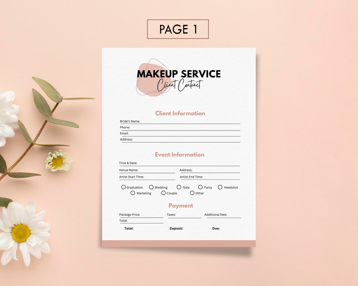 Makeup Service Contract Template PDF &amp; Editable Canva - Etsy