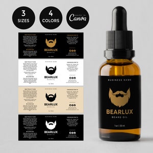 Beard Oil Bottle Label Template, DIY Label Design for Dropper Bottle, Editable Serum Label Canva Template, Custom Product Label
