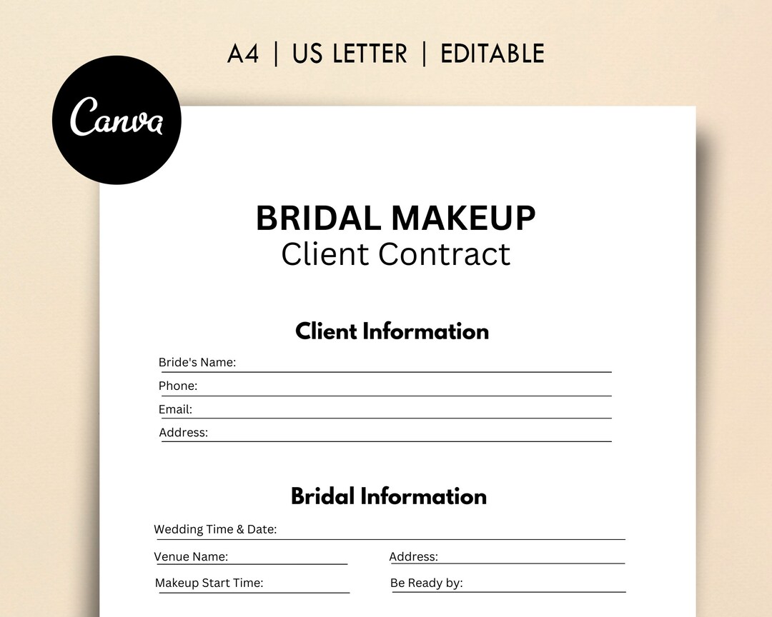 Editable Bridal Makeup Contract Template Canva Template Etsy Editable Bridal Makeup Contract Template Canva Template Etsy