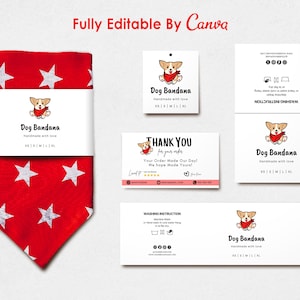 Plantilla editable de etiqueta de pañuelo para perros, etiqueta colgante de pañuelo para mascotas DIY, etiqueta plegable, etiqueta de envoltura, artículos hechos a mano, archivos PDF de Canva imprimibles