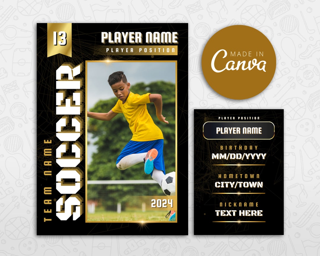 Soccer Card Template, DIY Golden Sport Cards Printable, Customizable Soccer Card Template, DIY Golden Sport Cards Printable, Customizable