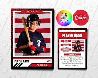 Baseball Trading Cards Template, Customizable Player Card Canva Template, Personalized DIY Sport Card, Printable School Team Gifts