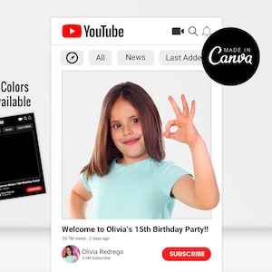 Youtube frame sjabloon, bewerkbare sociale media poster Canva sjabloon, selfie foto prop cadeau voor verjaardag evenement bruiloft... Digitale download