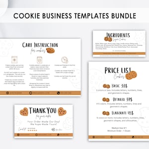 Pacchetto di modelli aziendali per cookie modificabili, biglietto di ringraziamento, etichetta ingredienti, listino prezzi, istruzioni per la cura, piccola impresa, modello Canva