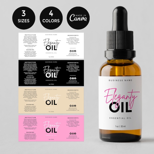 Essential Oil Bottle Label Template, DIY Label Design for Dropper Bottle, Editable Serum Label Canva Template, Custom Product Label