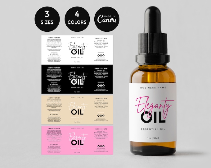 Dropper Bottle Label Template, Printable Essential Oil 1oz or 2oz ...