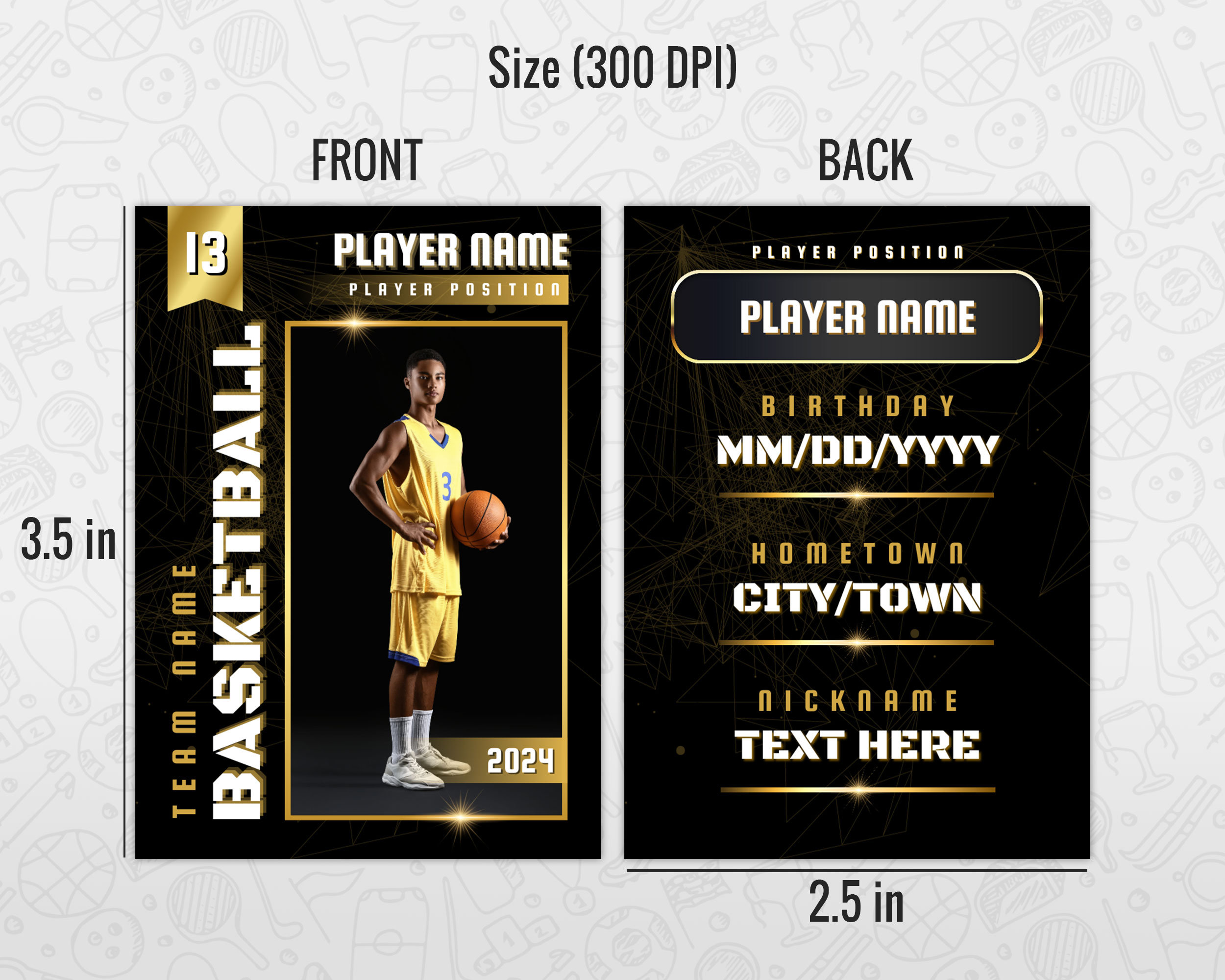 Basketball Card Template, DIY Golden Sport Cards Printable ...
