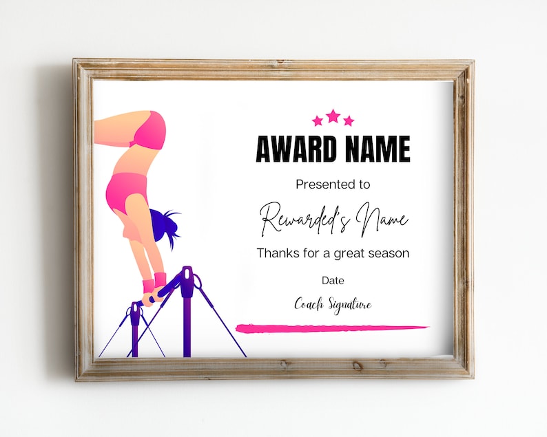 Gymnastics Award Certificate Editable Canva Template Etsy