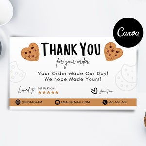 Bearbeitbare Cookie Dankeskarte, Cookie Visitenkarte, Label Vorlage, kleines Unternehmen, Canva Vorlage digitaler Download