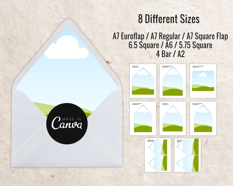 Envelope Liner Template, Easy and Fully Customized Envelope Liner, DIY Print Your Own, Photo Envelope Liner (8 Popular Sizes) image 1