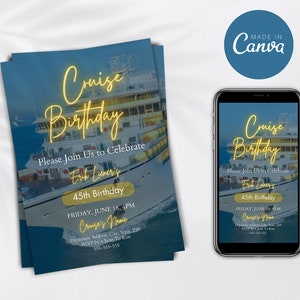 Cruise Geburtstagseinladungsvorlage, bearbeitbare Geburtstagsfeier einladen, druckbare & digitale Handyeinladung