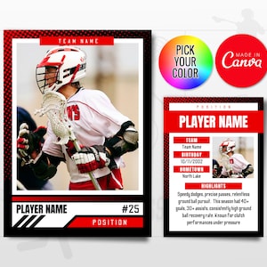 Lacrosse Sammelkarten Vorlage, anpassbare Spielerkarte Canva Vorlage, personalisierte DIY Sportkarte, druckbare Schulteam Geschenke