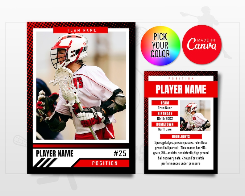 Lacrosse Trading Cards Template Customizable Player Card Etsy