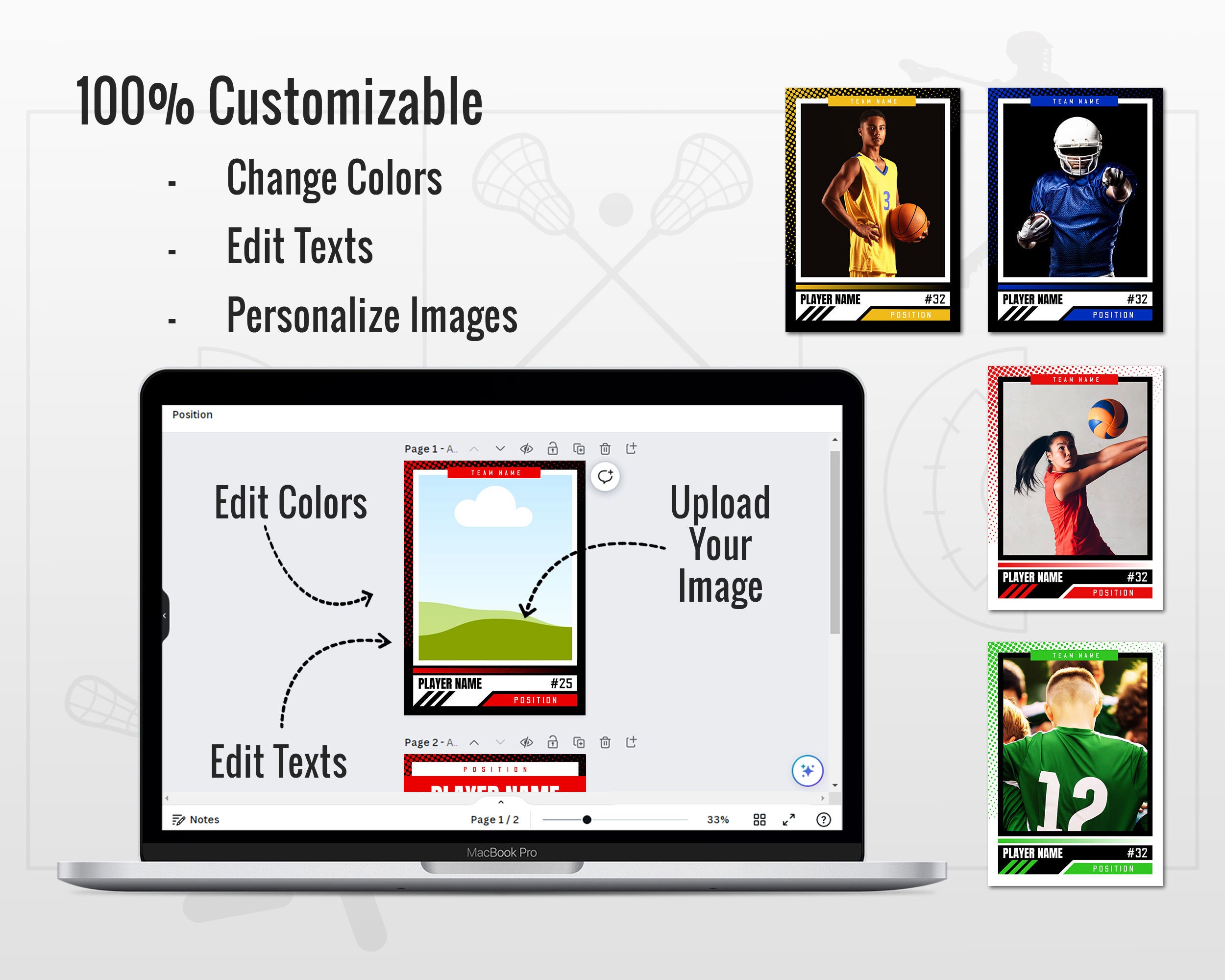 Lacrosse Trading Cards Template Customizable Player Card Etsy