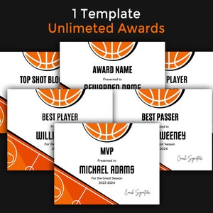 Basketball Award Certificate Editable Canva Template, Printable Award End of Season Ceremony Basketball Awards, Basketball Participation