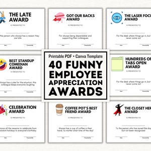 Funny 40 Employee Award Certificates, Printable PDF and Editable Canva Template, Employee Recognition & Appreciation Gift, Employee of Month