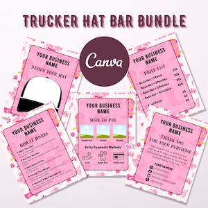 Trucker Hat Bar Bundle Templates, Fully Editable By Canva, Design Your Hat, Price List, Payments, Instructions and Thank You Message