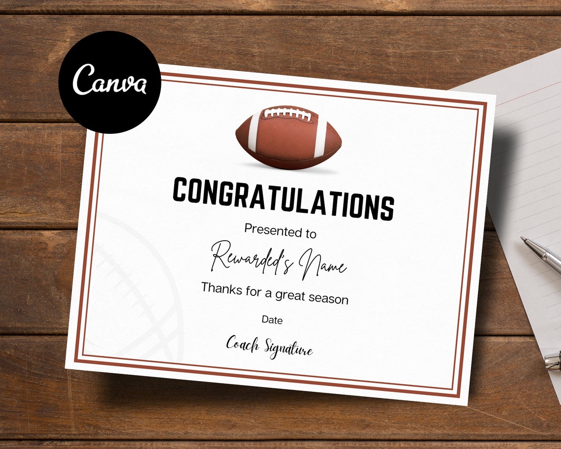 Editable Football Award Certificates CANVA Template Printable Custom Editable Football Award Certificates CANVA Template Printable Custom