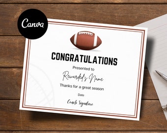 Editable Football Award Certificates | CANVA Template | Printable | Custom Certificate Online Template