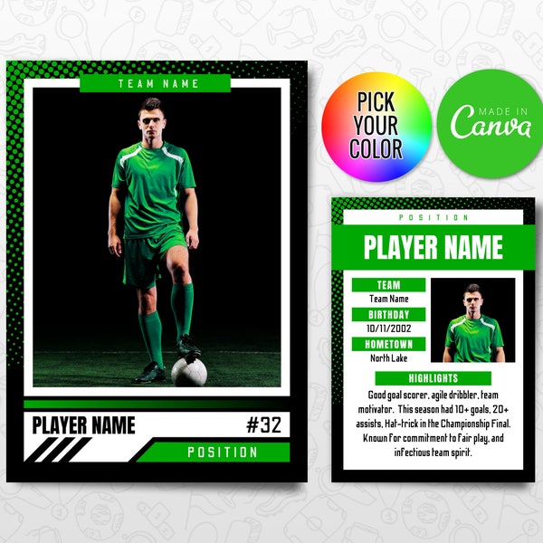 Soccer Trading Cards Template, Customizable Player Card Canva Template, Personalized DIY Sport Card, Printable School Team Gifts