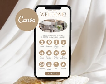 Digital Airbnb Welcome Book Template, Interactive Digital Welcome Book Canva Template, Minimalist Airbnb Host Welcome Guidebook for Mobile