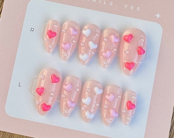 3D Heart Nail | Valentines Press ON Nails l Heart Press On Nails | Press On Nails | High Quality Nails | Colorful Nails