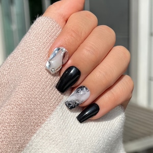 Black Marble Press On Nails | Press On Nails | High Quality Nails | Colorful Nails | Marble Nails