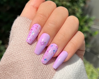 Purple Character Cute Press On Nails | Mix and Match Press On Nails | Glitter Press On Nails | High-Quality Nails | Colorful Nails