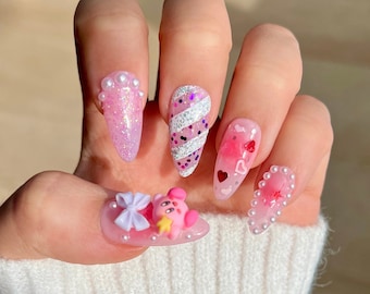 Kirby Nail | Cute Press ON Nails l Mix and Match Press On Nails | Press On Nails | High Quality Nails | Colorful Nails