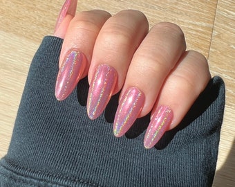 Pink Chrome Nail | Cute Press ON Nails l Simple Chrome On Nails | Press On Nails | High Quality Nails | Colorful Fake Nails