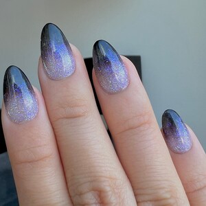 Reflective Glitter Ombre Press On Nails | Black Ombre Press On Nails l High Quality Nails | Unique False Nail