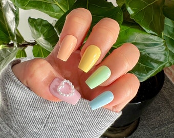 Pastel Rainbow Press On Nails | Mix and Match Press On Nails | Press On Nails l High Quality Nails | Simple Nails