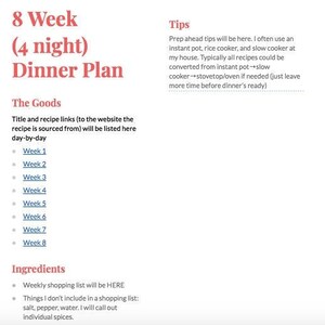 8-Week Dinner Meal Plan with Weekly Shopping Lists