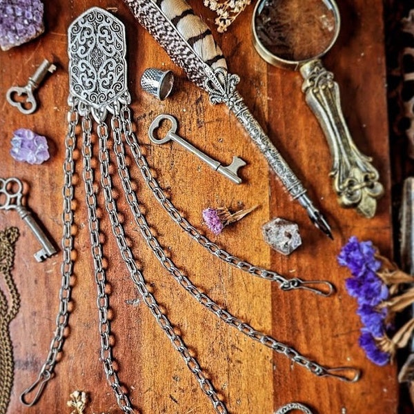 Handcrafted Original Design Pewter Chatelaine – Cosplay Sewing Tool Waist Clip