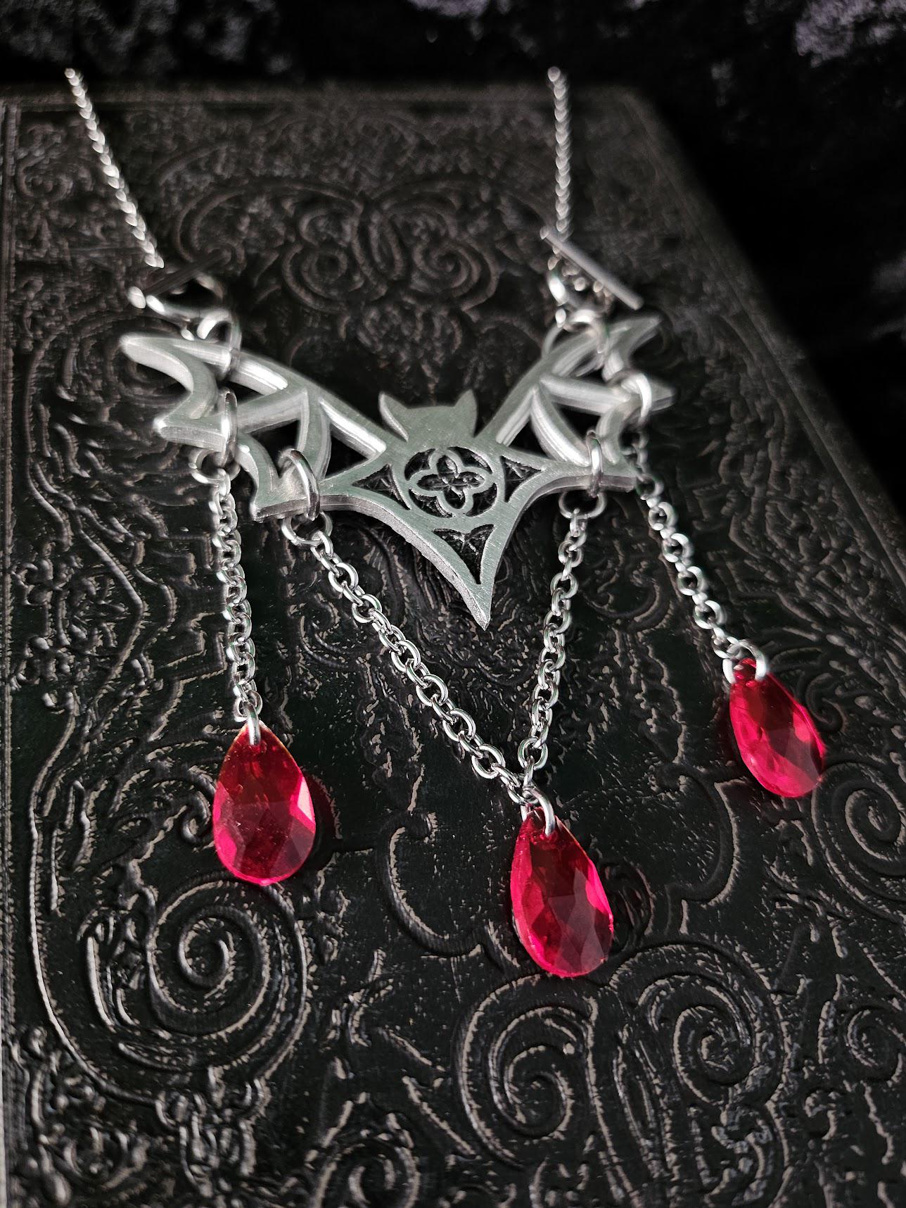 Bat Wing Necklace With Red Crystal Droplets - Original Design ...