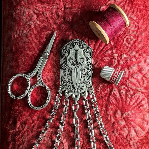 Handcrafted Pewter Sword Chatelaine - Cosplay Sewing Tool Waist Clip