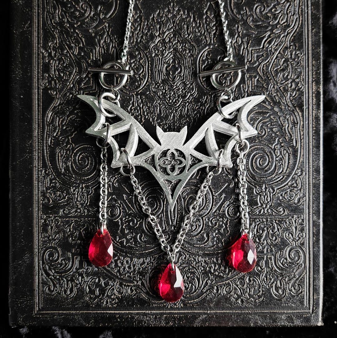 Bat Wing Necklace With Red Crystal Droplets - Original Design ...