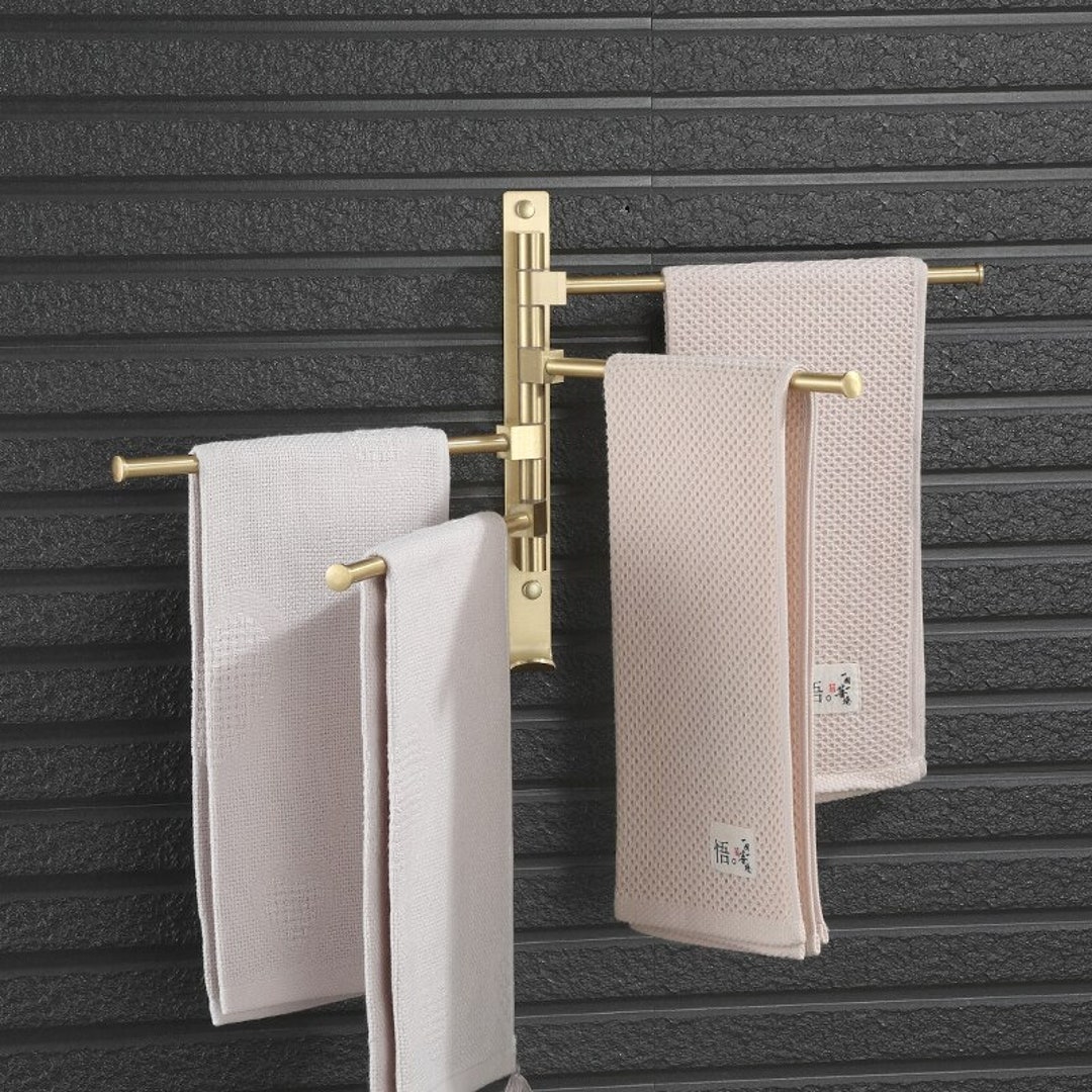 Brushed Gold Bathroom Towel Bar With Hook Aluminum Wall Etsy