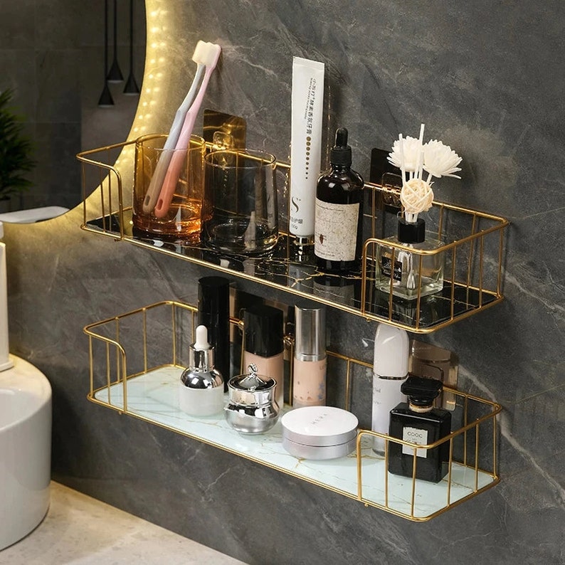 Luxury Bathroom Shelf Without Drilling Iron Wall Shelf With Etsy