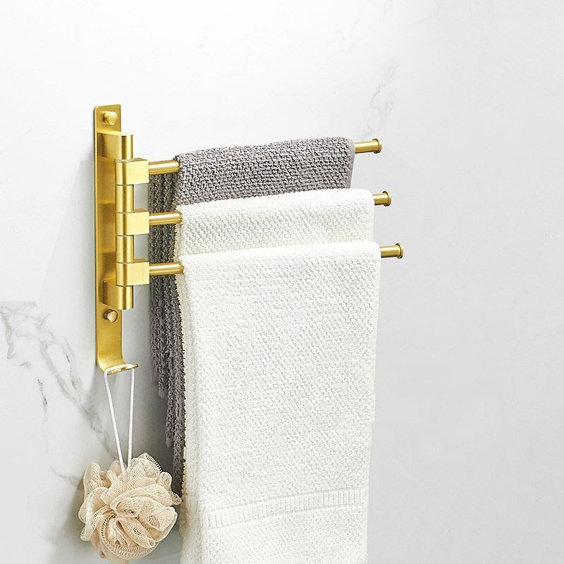 Brushed Gold Bathroom Towel Bar With Hook Aluminum Wall Etsy